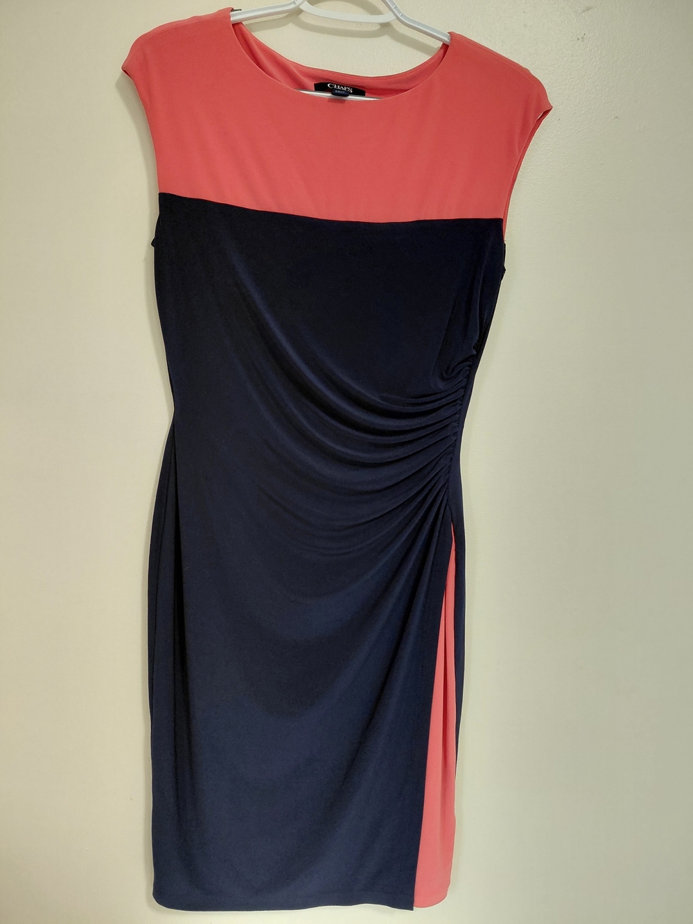 Chaps Navy and Coral Cap-Sleeve Midi Sheath Dress